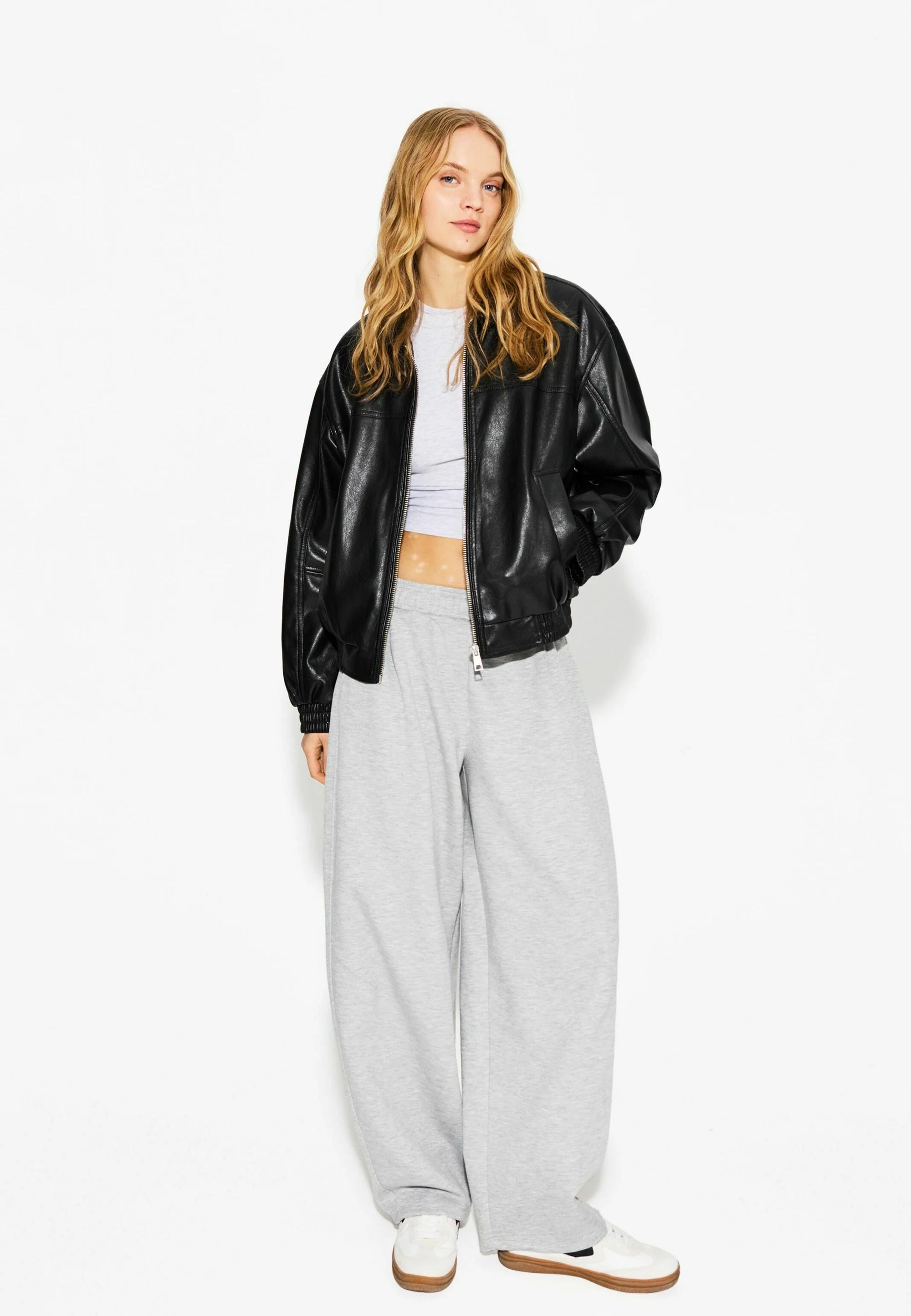 Leather Bomber Jacket - Black