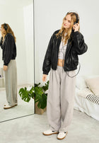 Leather Bomber Jacket - Black