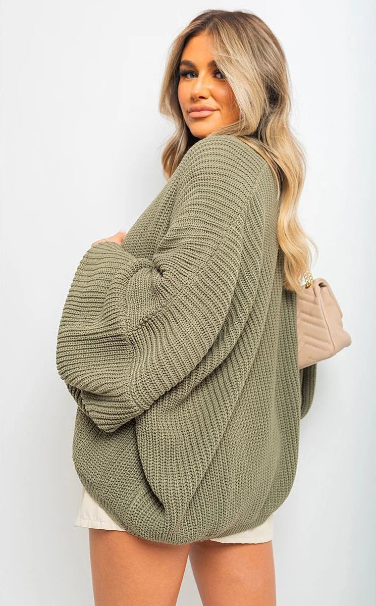 Knitted Balloon Sleeve Cardigan
